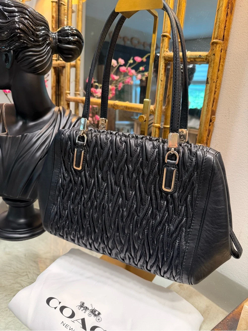Coach Black Quilted-Textured Leather Shoulder Bag